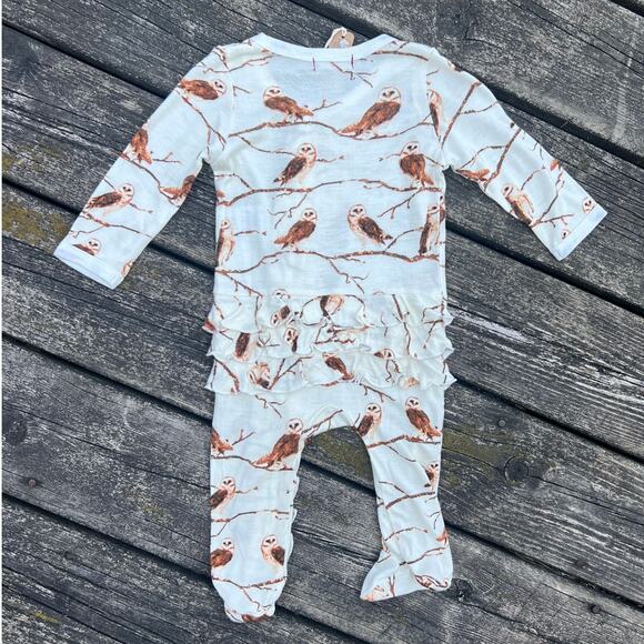 NWT‎ MILKBARN 3-6m Owl Bamboo Ruffle Zipper Footed Romper Baby One-Piece Soft - Picture 2 of 7